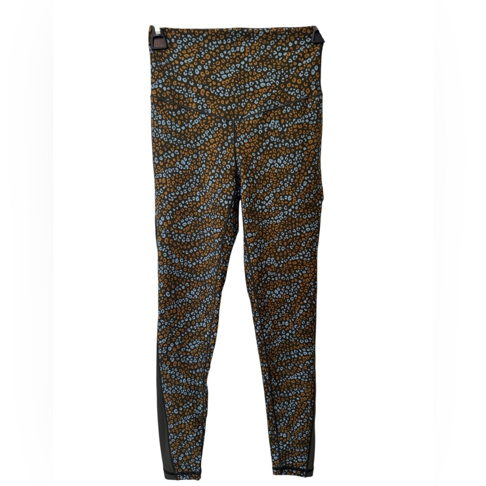 Offline by Aerie 7/8 Leggings Army Green w Blue and Mustard Design Size Medium